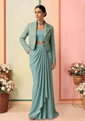 Blue Embroidered Jacquard Fusion Set