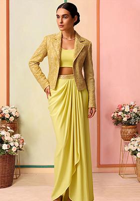 Green Embroidered Jacquard Fusion Set