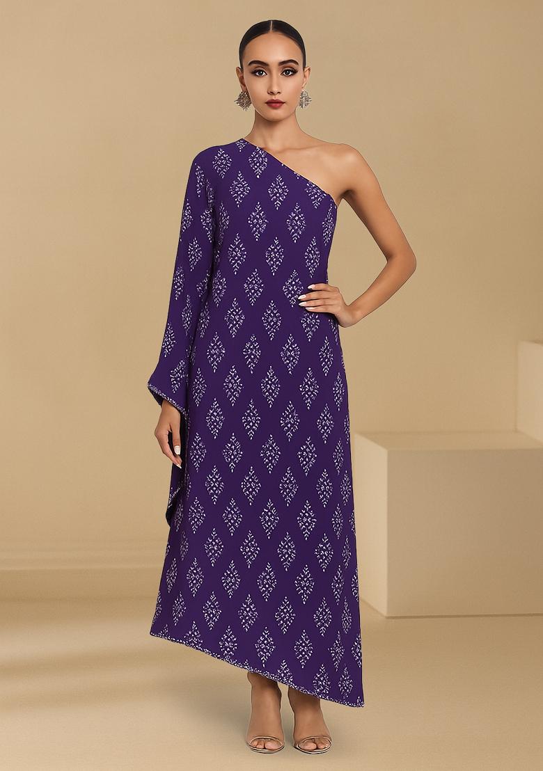 Purple Bandhani Print Chanderi Dress