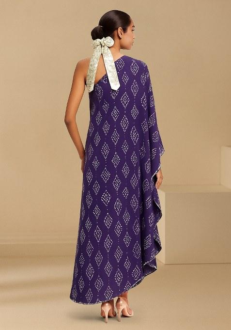 Purple Bandhani Print Chanderi Dress