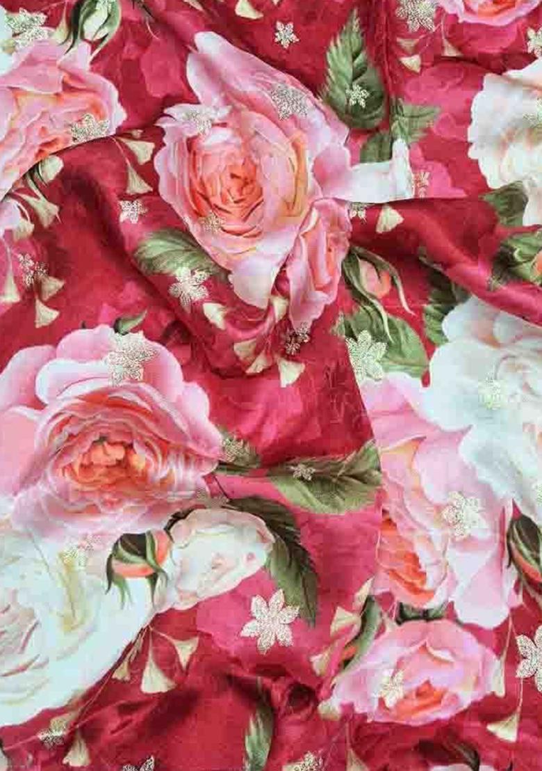 Multi Color Floral Print Satin Fusion Set - Indya