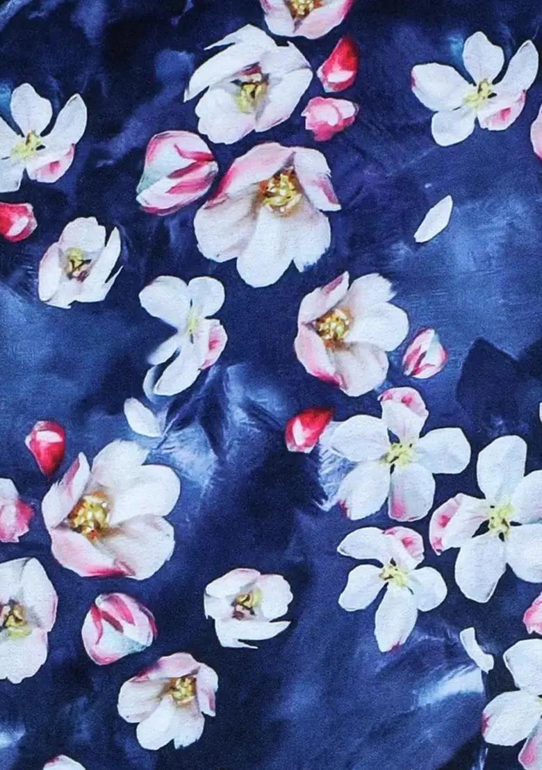 Blue Floral Print Satin Fusion Set - Indya