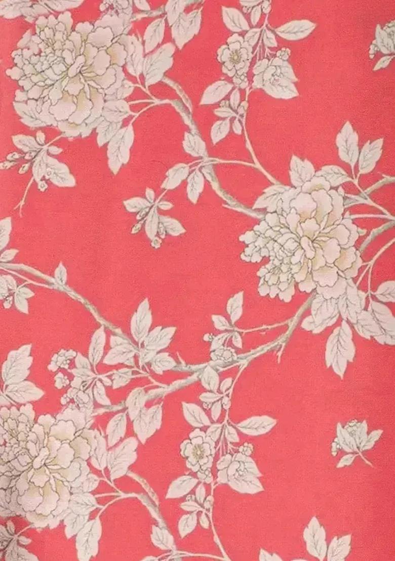 Peach Floral Print Satin Fusion Set - Indya