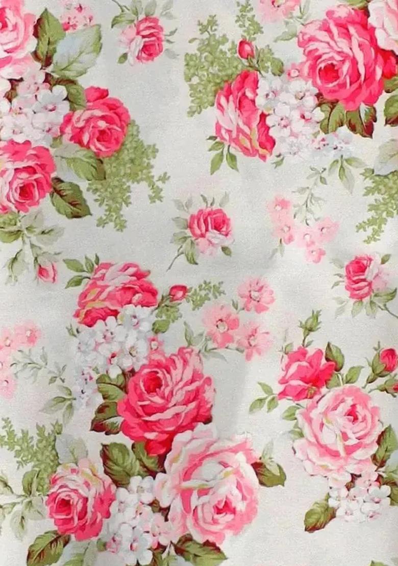 White Floral Print Satin Fusion Set - Indya