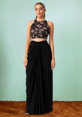 Black Printed Satin Fusion Set