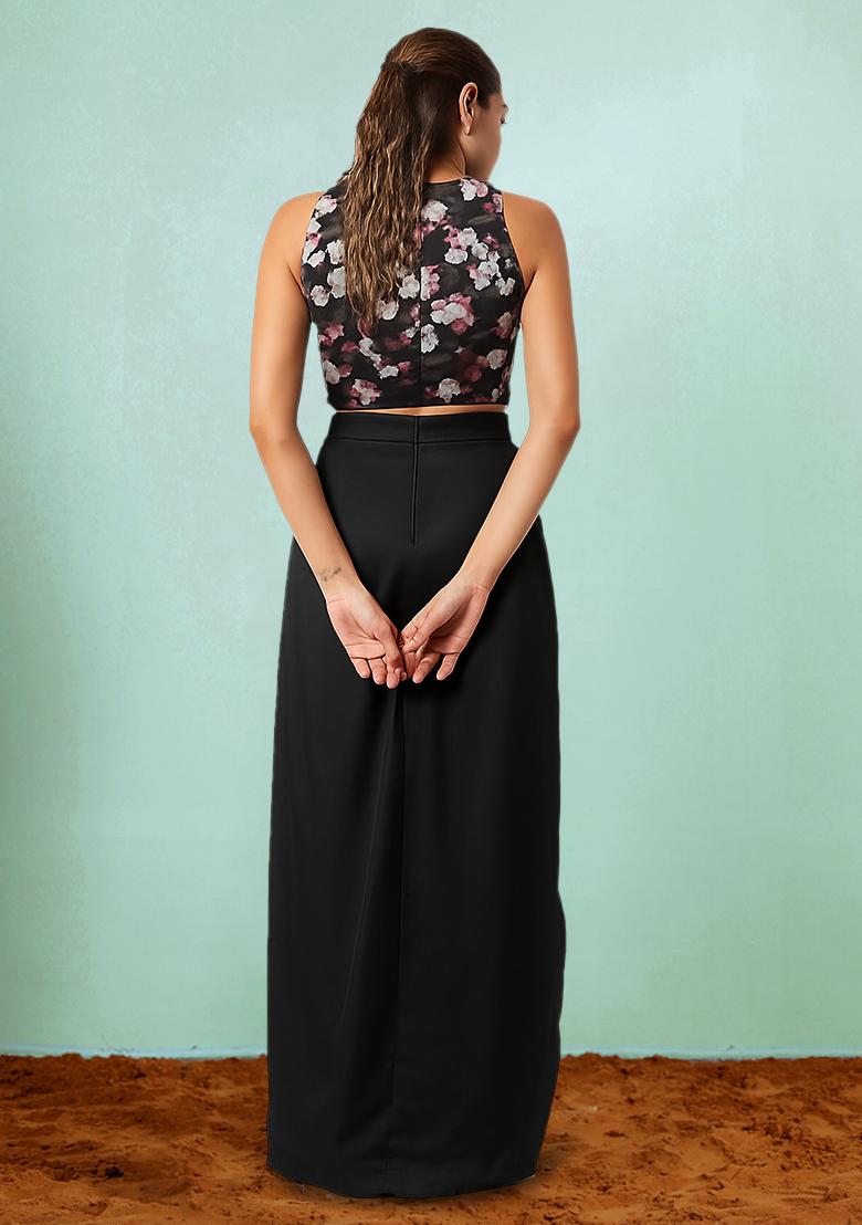 Black Printed Satin Fusion Set - Indya