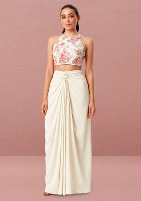 White Printed Satin Fusion Set