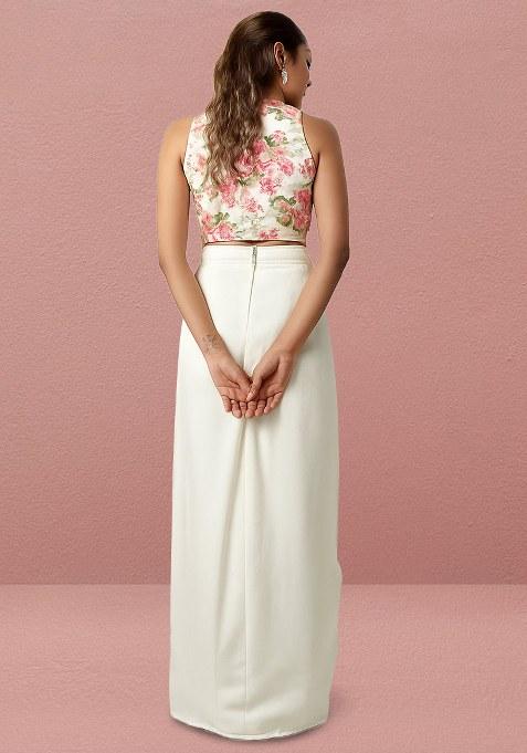 White Printed Satin Fusion Set