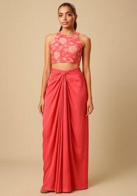 Orange Printed Satin Fusion Set