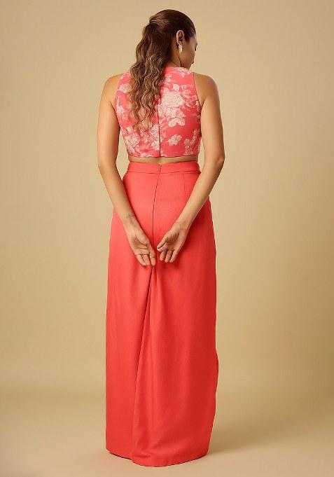 Orange Printed Satin Fusion Set