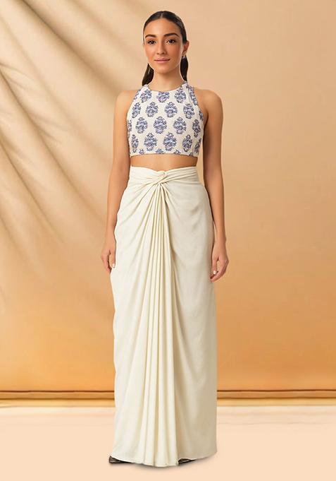 White Printed Satin Fusion Set