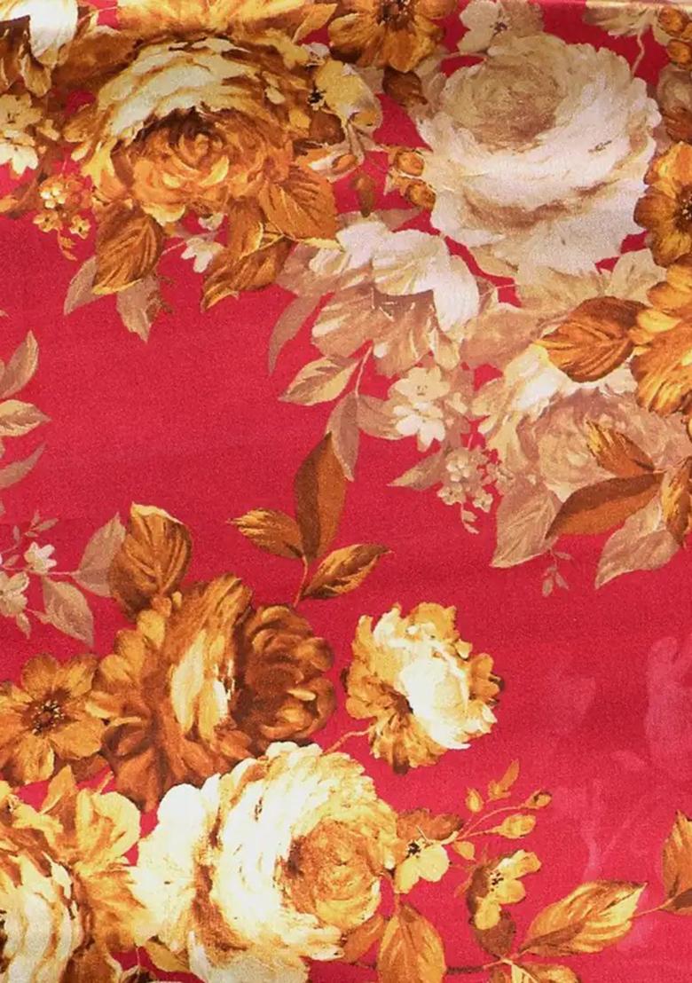 Red Floral Print Satin Fusion Set - Indya