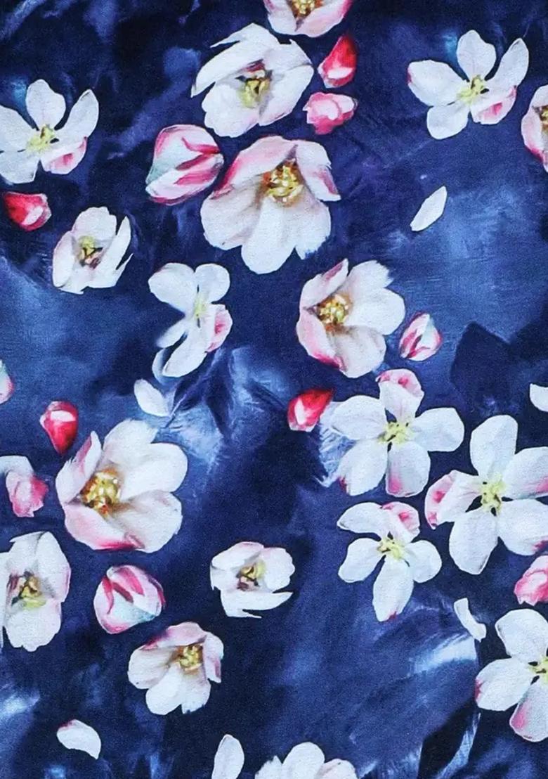 Blue Floral Print Satin Fusion Set - Indya