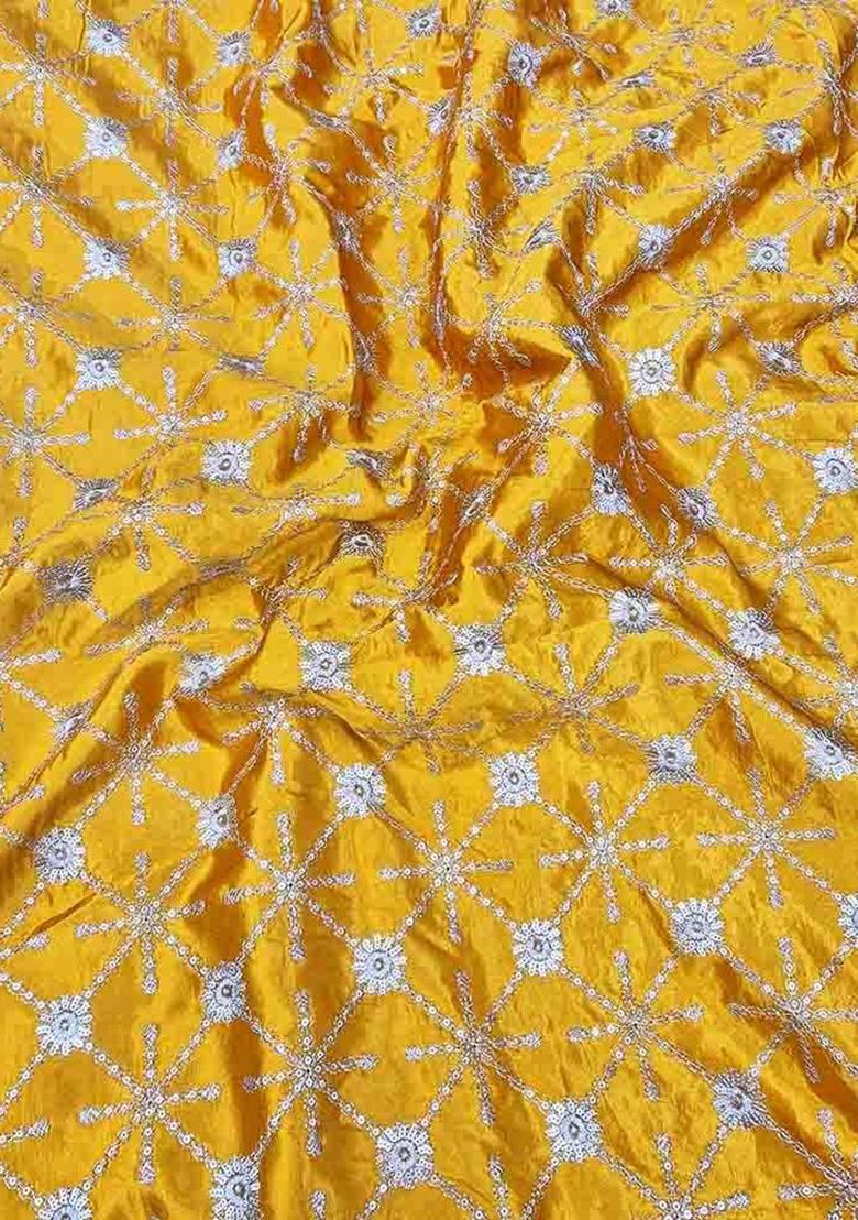 Yellow Emroidered Silk Fusion Set - Indya