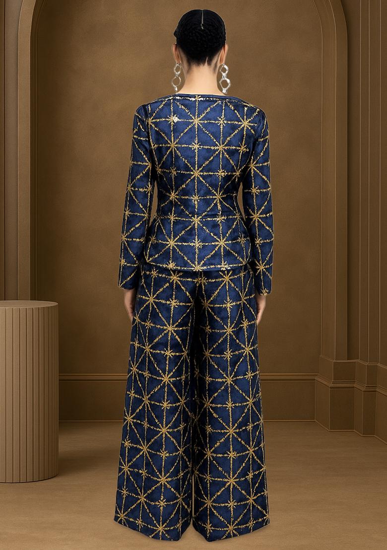 Black Emroidered Silk Fusion Set - Indya