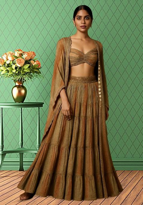 Multicolor Tissue Textured Lehenga Set