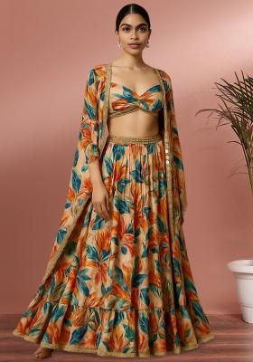 Multicolor Organza Floral Printed Lehenga Set