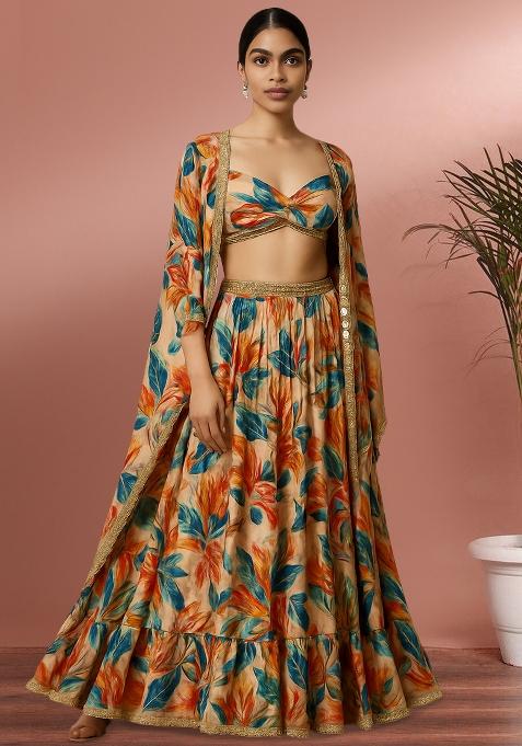 Multicolor Organza Floral Printed Lehenga Set