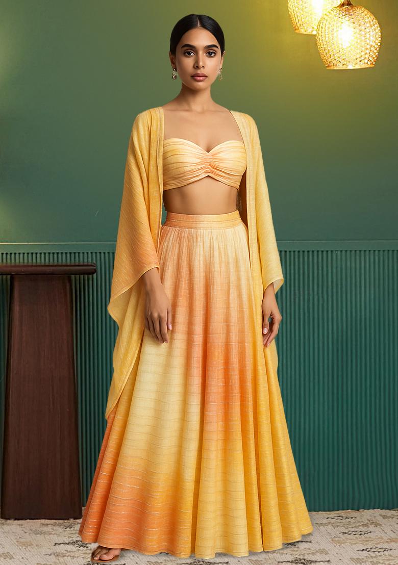 Multicolor Tissue Textured Lehenga Set