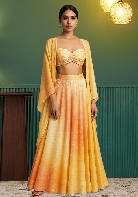 Multicolor Tissue Textured Lehenga Set