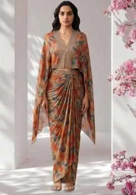 Multicolor Chiffon Floral Printed Fusion Set