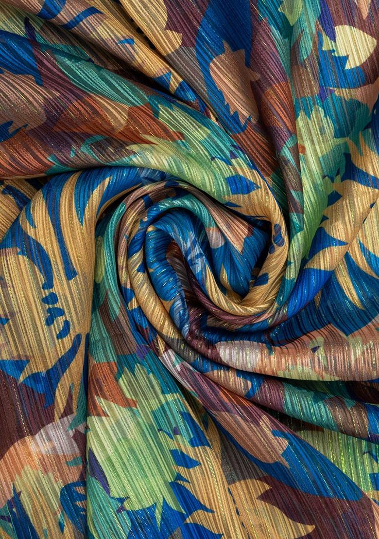 Blue Chiffon Abstract Printed Fusion Set - Indya