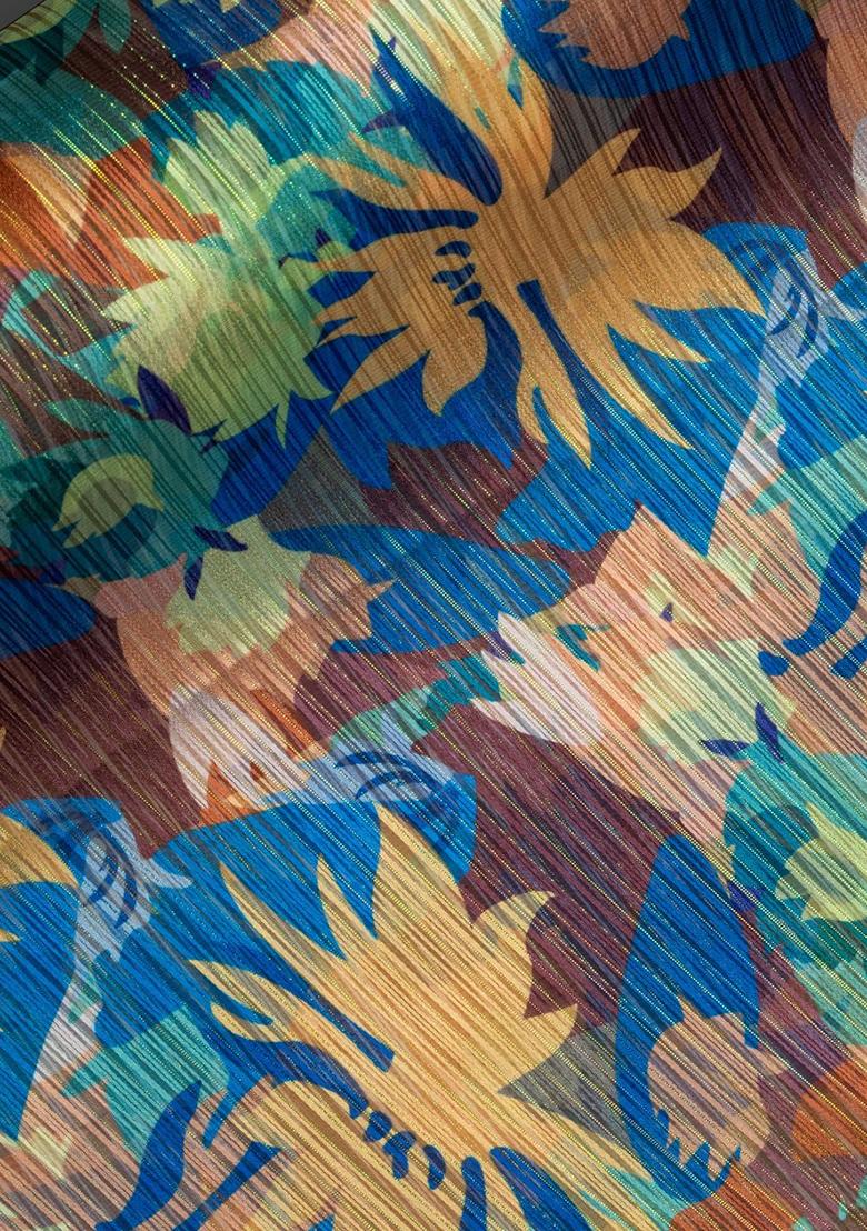 Blue Chiffon Abstract Printed Fusion Set - Indya