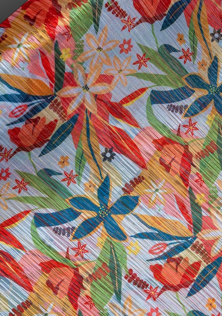 Pastel Blue Chiffon Floral Printed Fusion Set - Indya