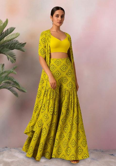 Light Green Bandhani Print Crepe Fusion Set