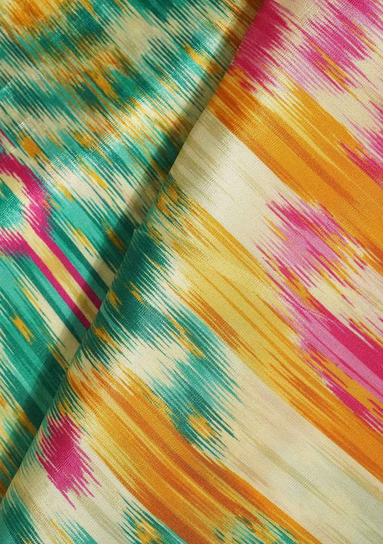 Multicolor Ikat Print Crepe Fusion Set - Indya