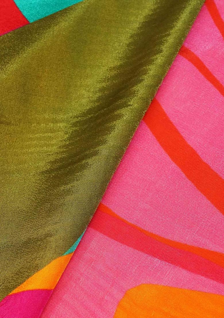 Multicolor Abstract Print Crepe Fusion Set - Indya