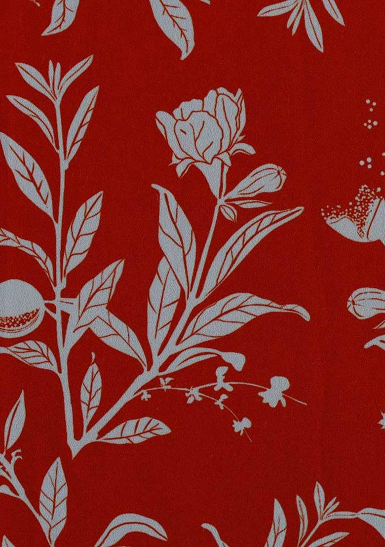 Red Floral Print Georgette Fusion Set - Indya