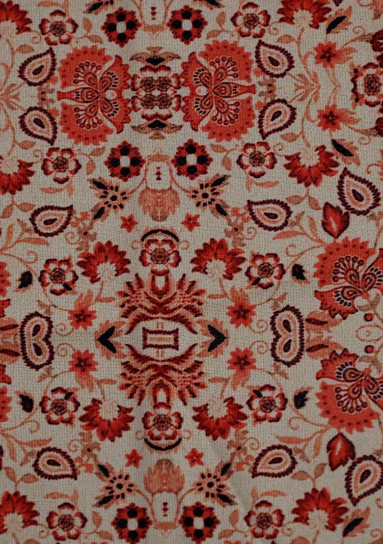 Beige Floral Print Georgette Fusion Set - Indya