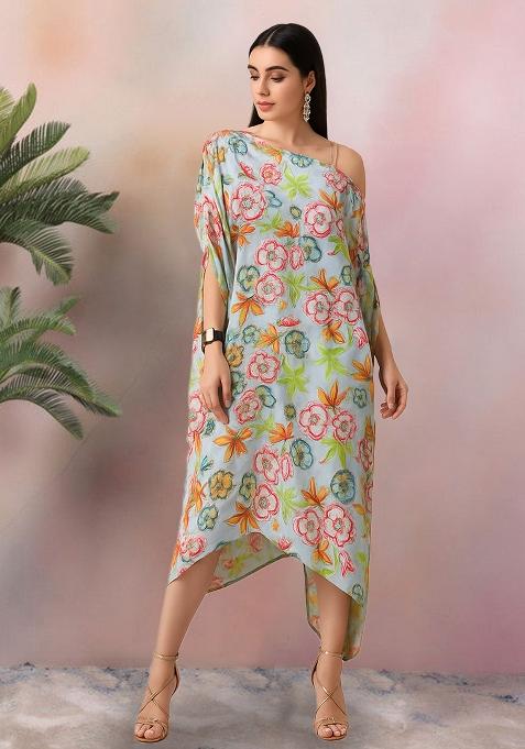 Pastel Blue Floral Print Chinon Fusion Set