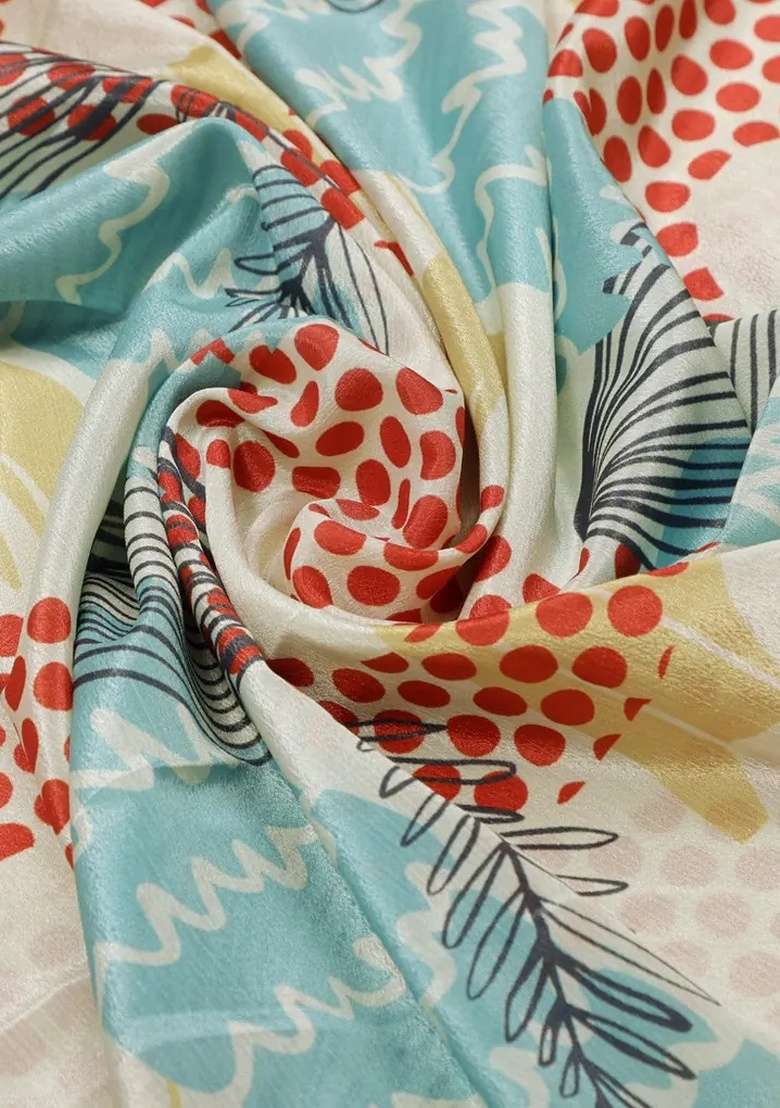 Multicolor Abstract Print Chinon Fusion Set for Diwali and Festive Wear - Indya