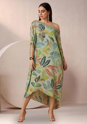 Light Green Tropical Leaf Print Chinon Fusion Set