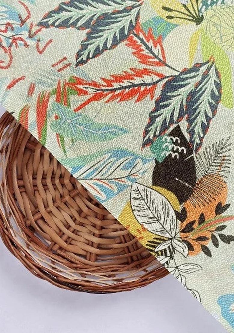 Light Green Tropical Leaf Print Chinon Fusion Set - Indya