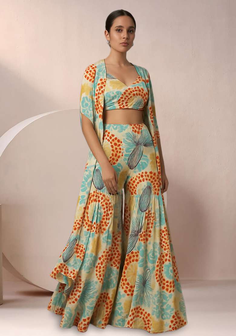 Multicolor Abstract Print Chinon Fusion Set - Indya
