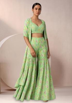 Mint Green Floral Print Chinon Fusion Set