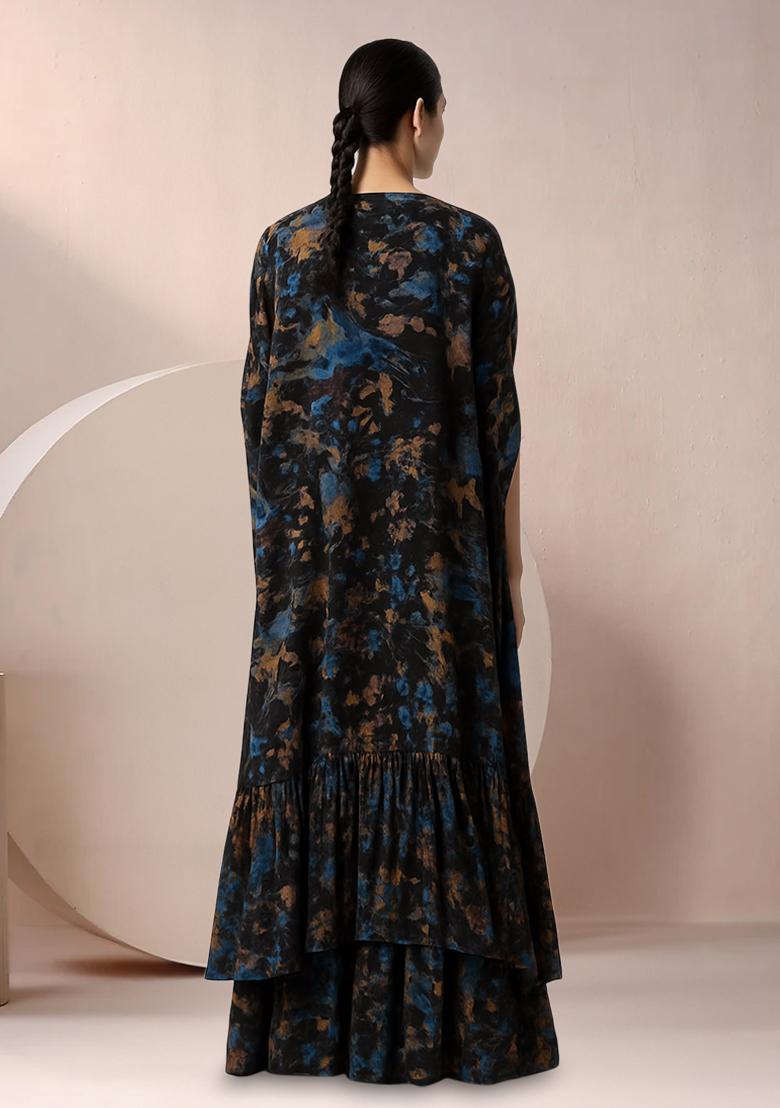 Black Abstract Print Chinon Fusion Set - Indya