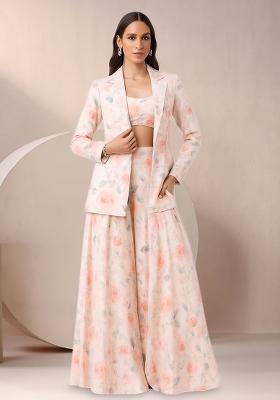 Pink Floral Print Satin Fusion Set