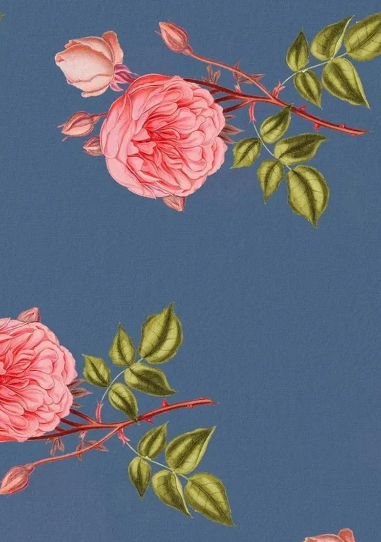 Blue Floral Print Satin Fusion Set - Indya