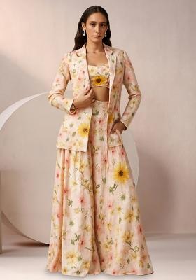 Pink Floral Print Satin Fusion Set