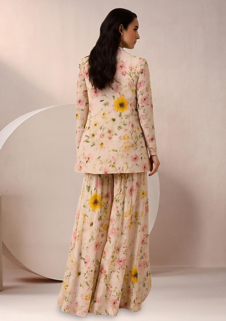 Pink Floral Print Satin Fusion Set - Indya