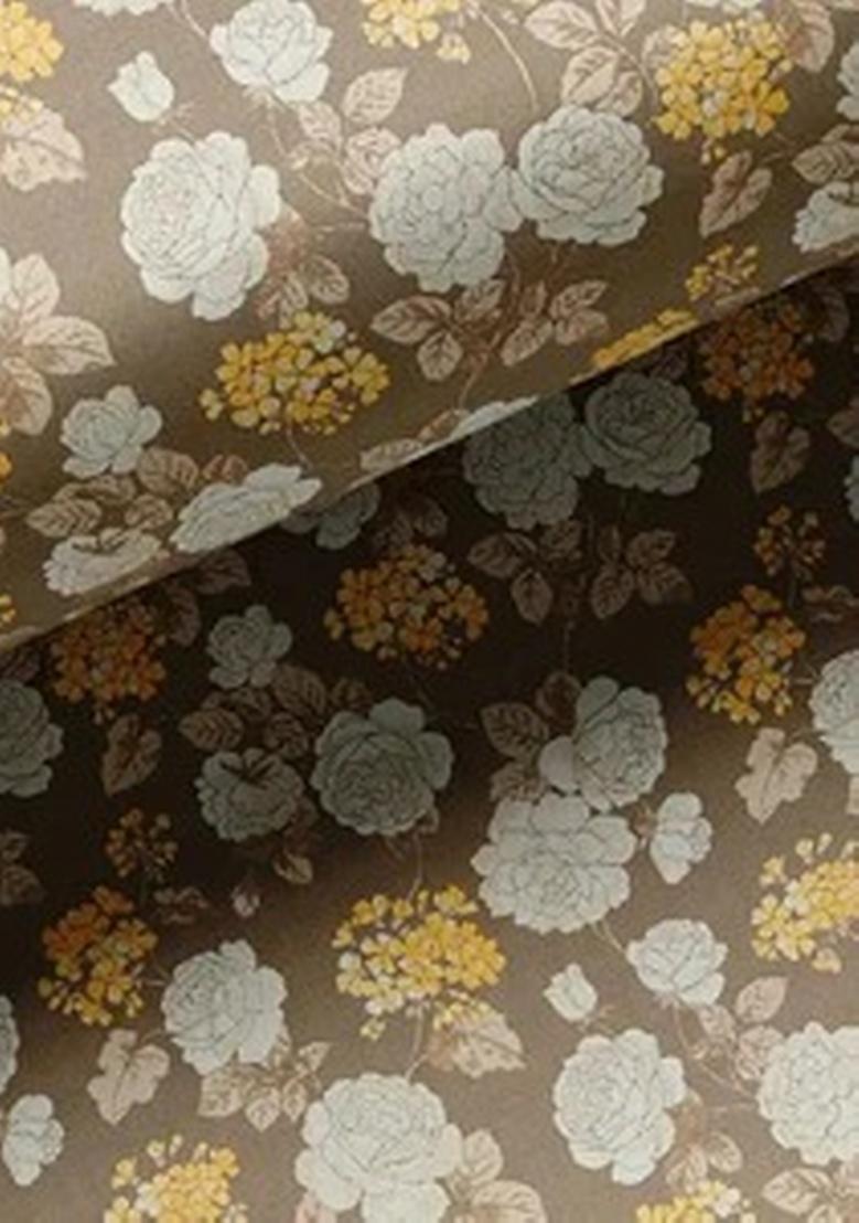 Light Brown Floral Print Satin Fusion Set - Indya