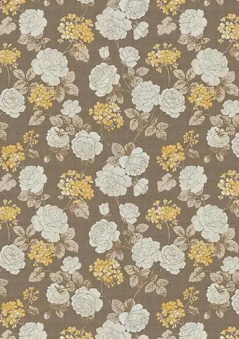 Light Brown Floral Print Satin Fusion Set - Indya