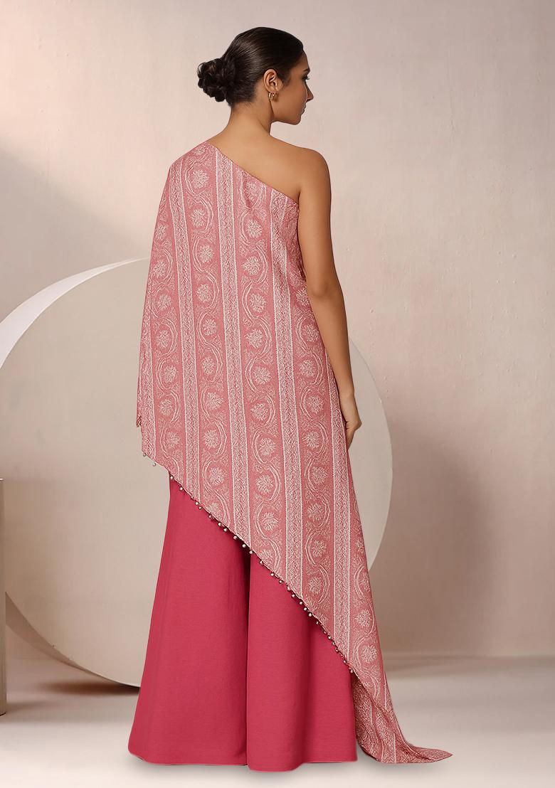 Pink Floral Print Satin Fusion Set - Indya