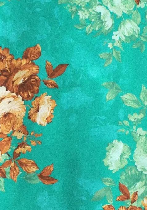 Teal Green Floral Print Satin Lehenga Set