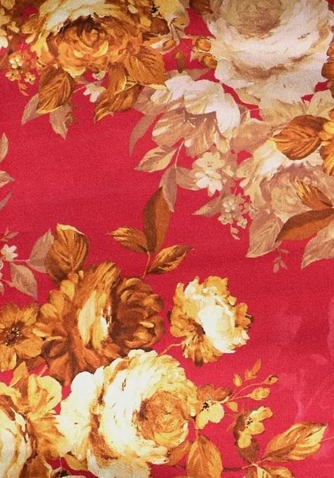 Red Floral Print Satin Lehenga Set