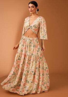 Light Pink Floral Print Georgette Lehenga Set
